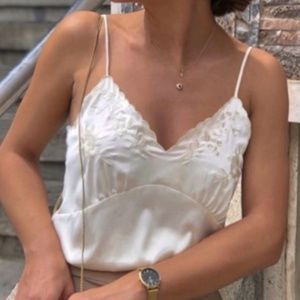 NEW Zara Embroidered Pajama Style Satin Camisole Top Size S